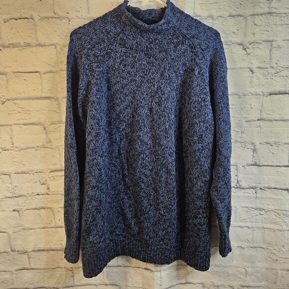 LL Bean Sweater Womens 2X Blue Ragg Funnelneck Roll Neck Ribbed Grandma - Picture 1 of 6